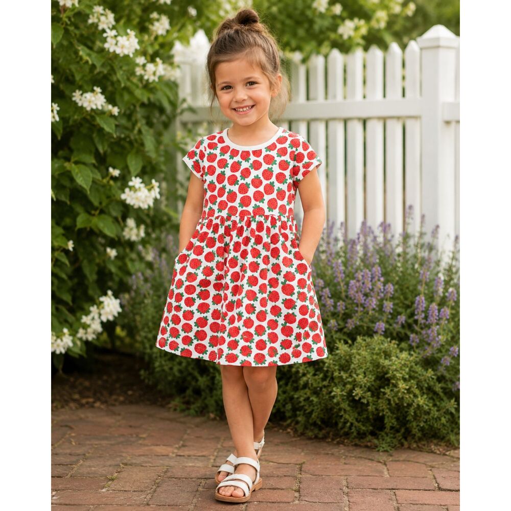 2x Hanna Andersson Yellow Orange and Red Strawberries Dresses Girls Size 5 Years